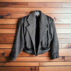 VTG Otello Pelle Womens Gray Moto Jacket Wool Leather Trim 80’s 90’s Sz 11/12